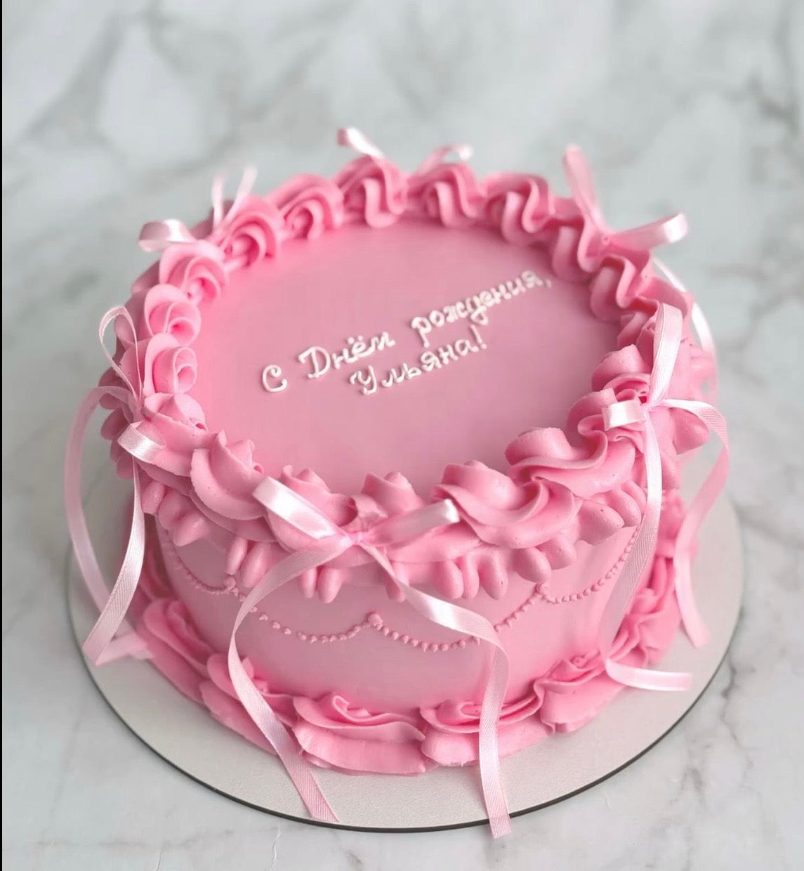 Pink Ribbon Bow Vintage Cake ( 750g )