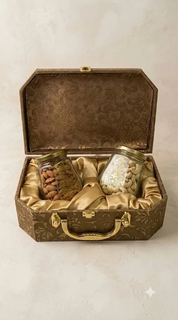 Beautiful Dark Gold 2 Jar Set Box