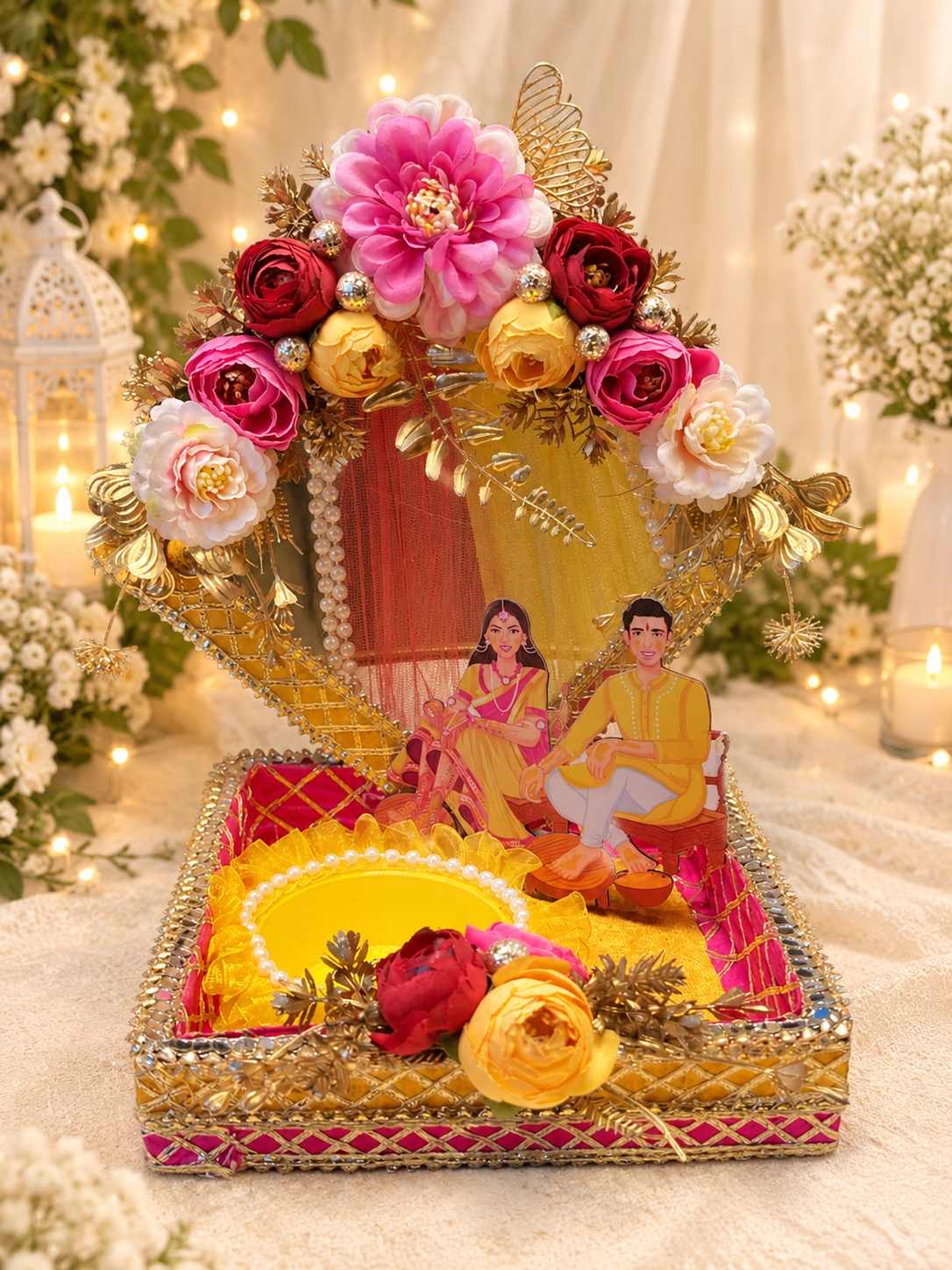 Haldi Ceremony Decorative Tray with Couple Cutout