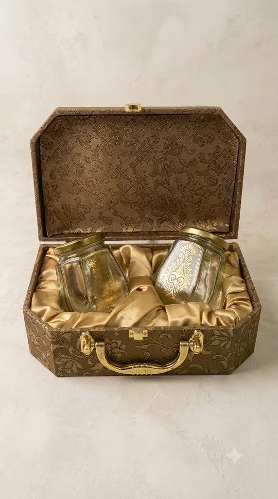 Beautiful Dark Gold 2 Jar Set Box