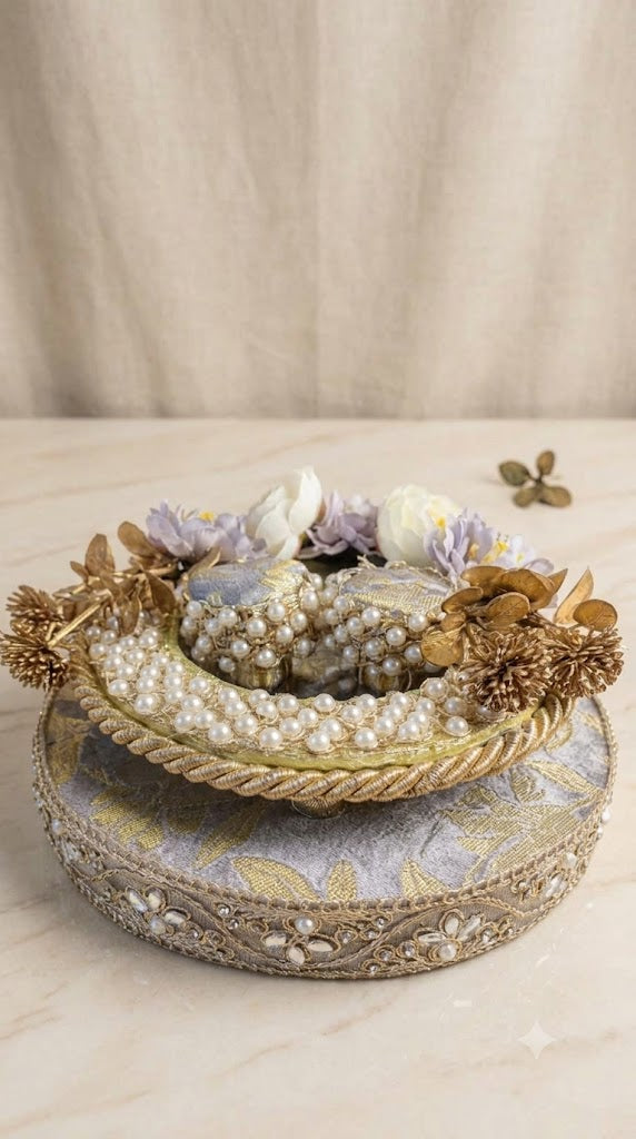 Greyish-Mauve Brocade Round Ring Tray. Buy it for