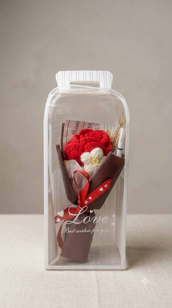 Red Flower Transparent Bag Corchet Bouquet
