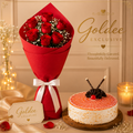 Red Rose & Butterscotch Bliss (7 roses bouquet with half kg cake)