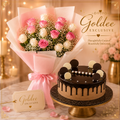 Pastel Elegance Set ( Exotic Fresh Roses Bouquet decorated with baby breath and  half kg cake)
