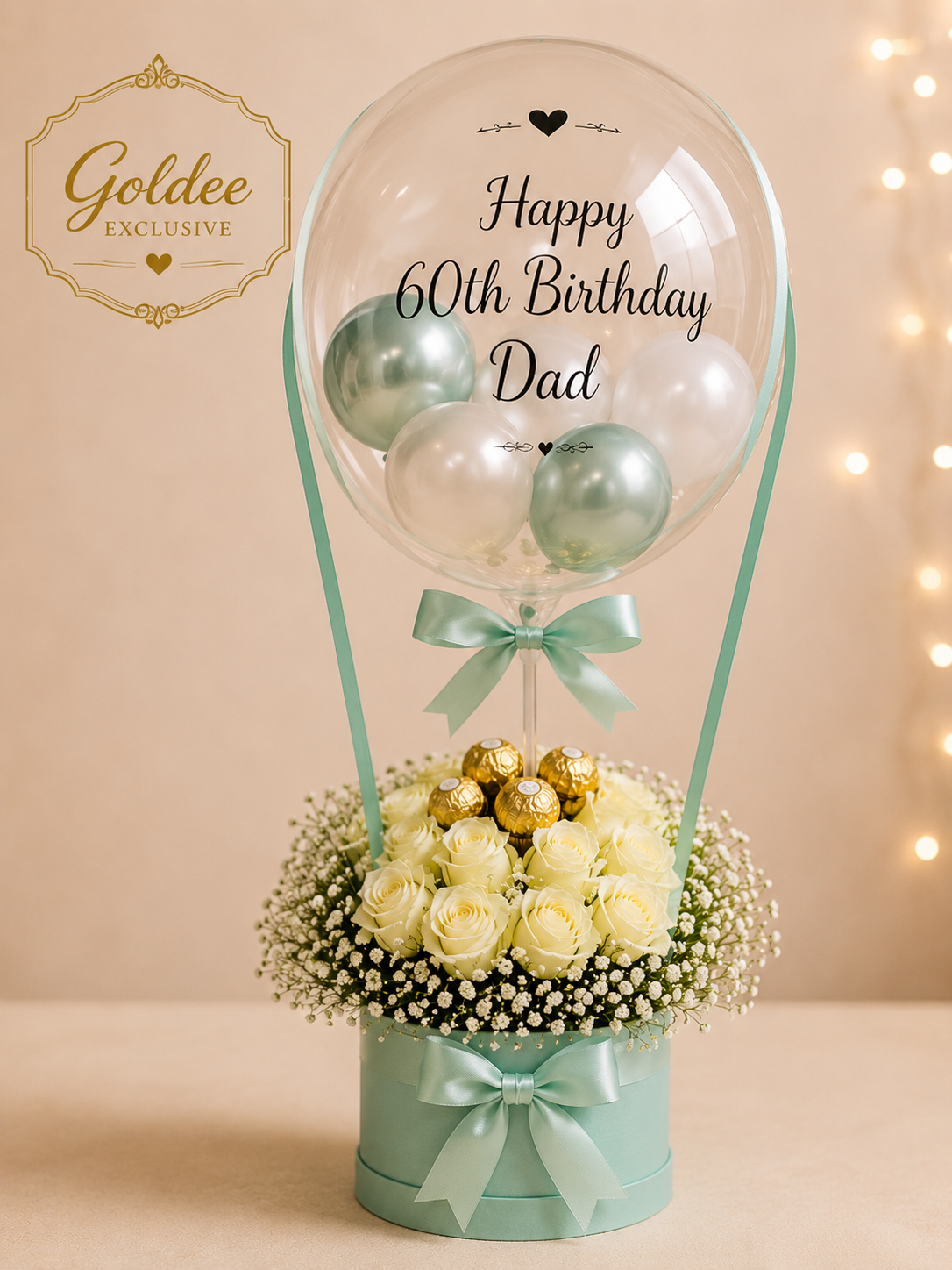 Roses Bobo Balloon Chocolate Hamper (Includes 12 fresh roses 6 Chocolate one bobo balloon with customised note)