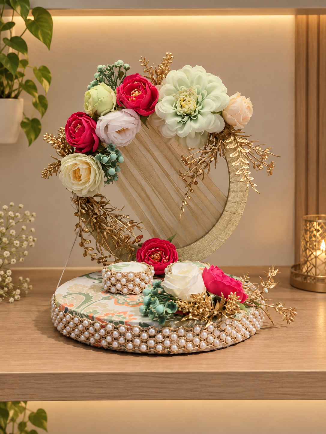 Elegant Floral Pearl Ring Tray. Rent it for
