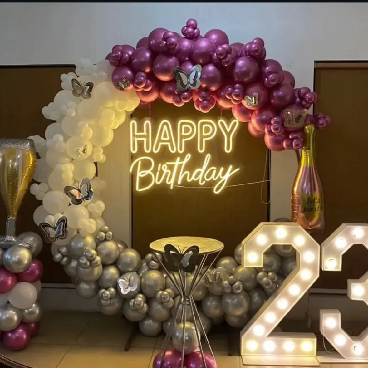 Pink And Sliver Balloon Birthday Decor