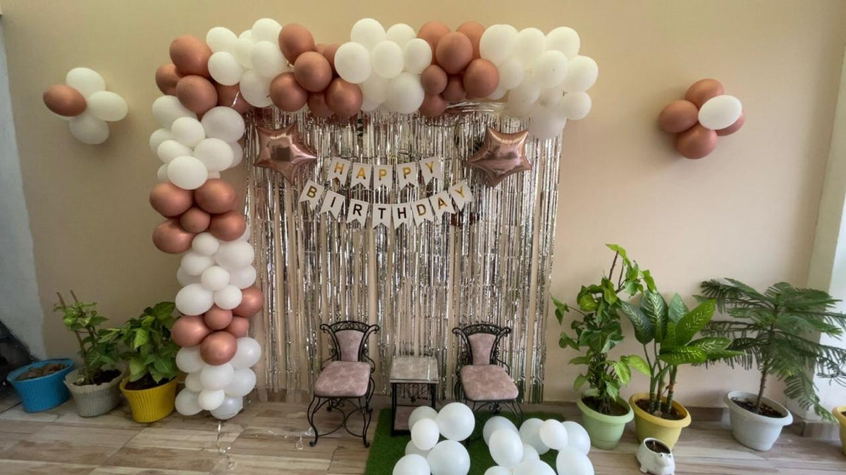 Rose Gold and White Balloon Birthday Decor