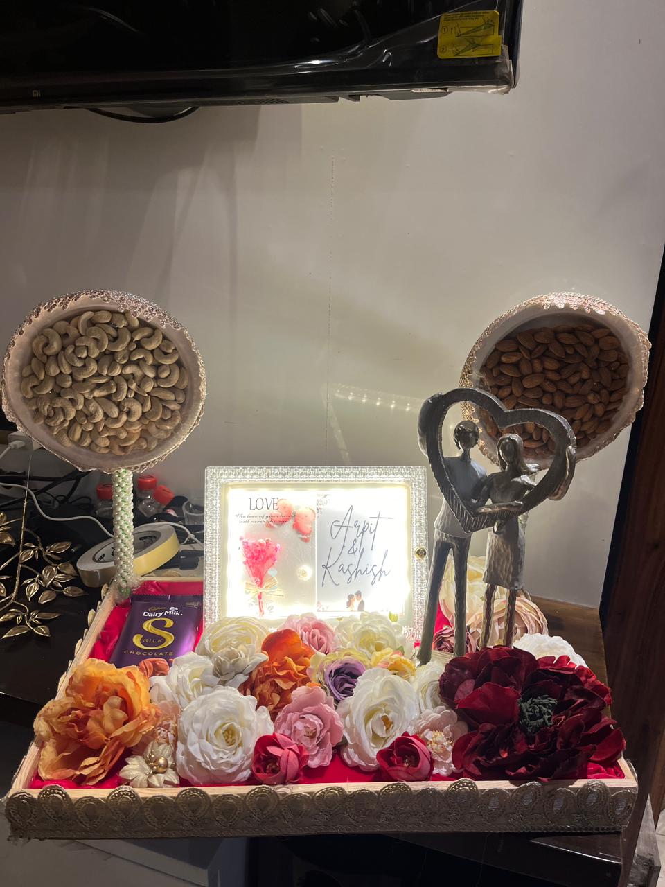 Floral chocolate & dry fruit wedding invite hamper