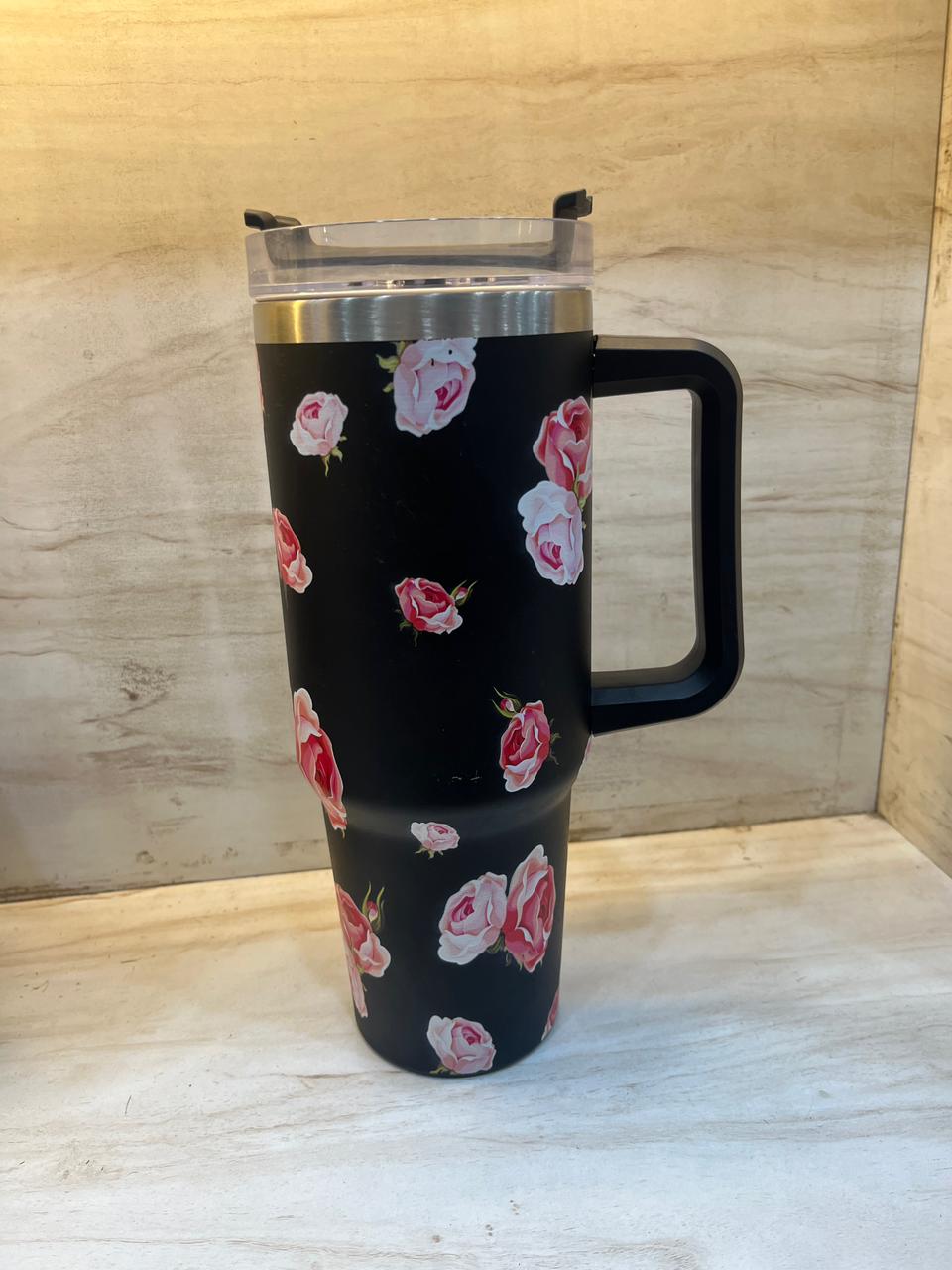 Black floral tumbler