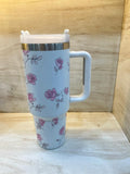 White and pink floral tumbler