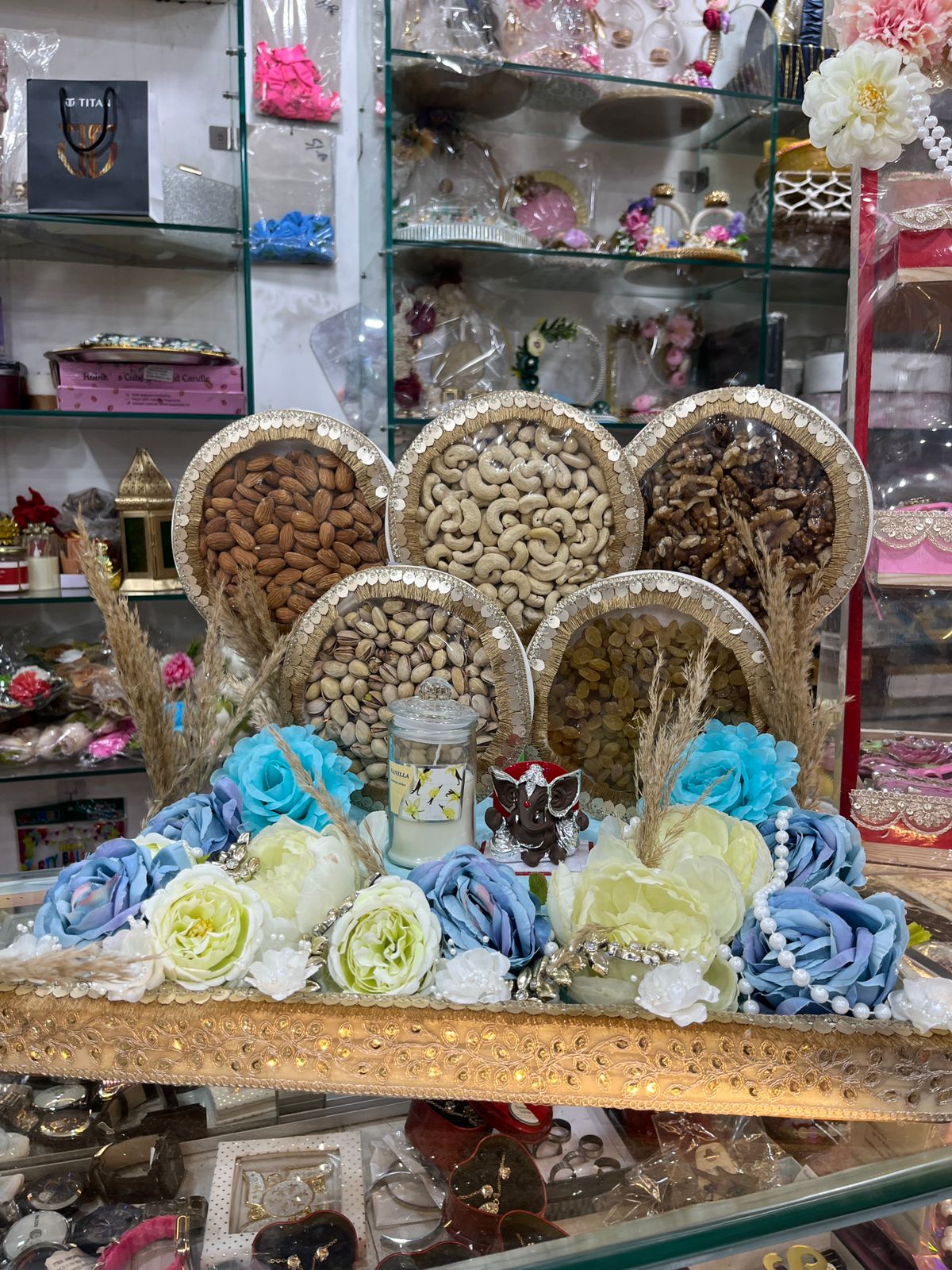 Aesthetic blue and white boho dry fruit hamper