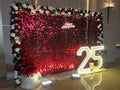 Happy anniversary floral backdrop with letter neon