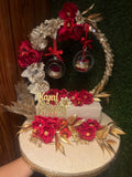 Red and golden boho ring tray . Rent it for