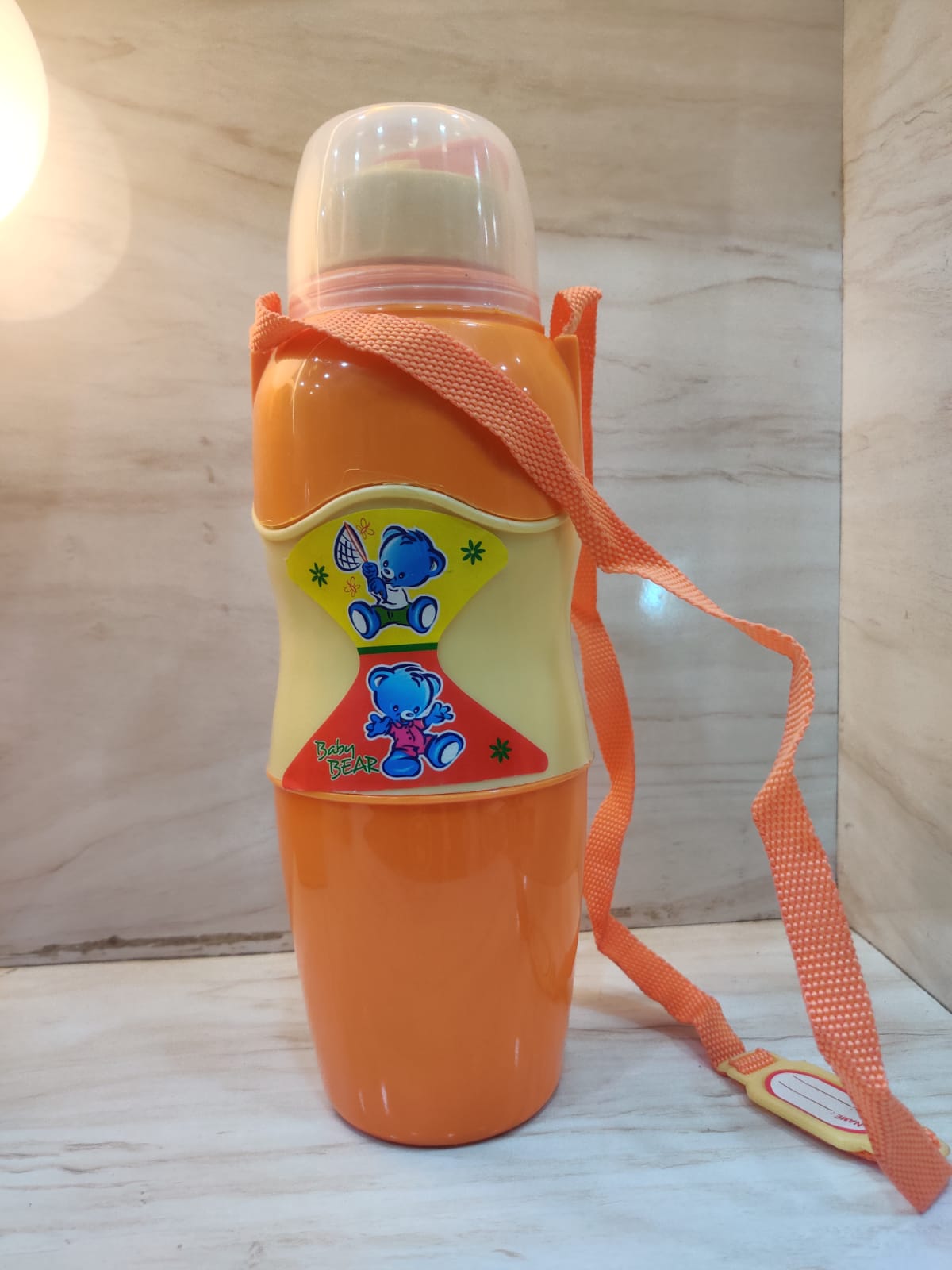 Orange Water Bottle with Adjustable Shoulder Strap