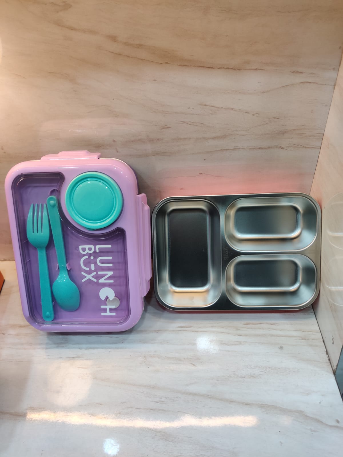 Pink steel tiffin