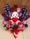 Fresh rose with teddy with chocolate wala hamper