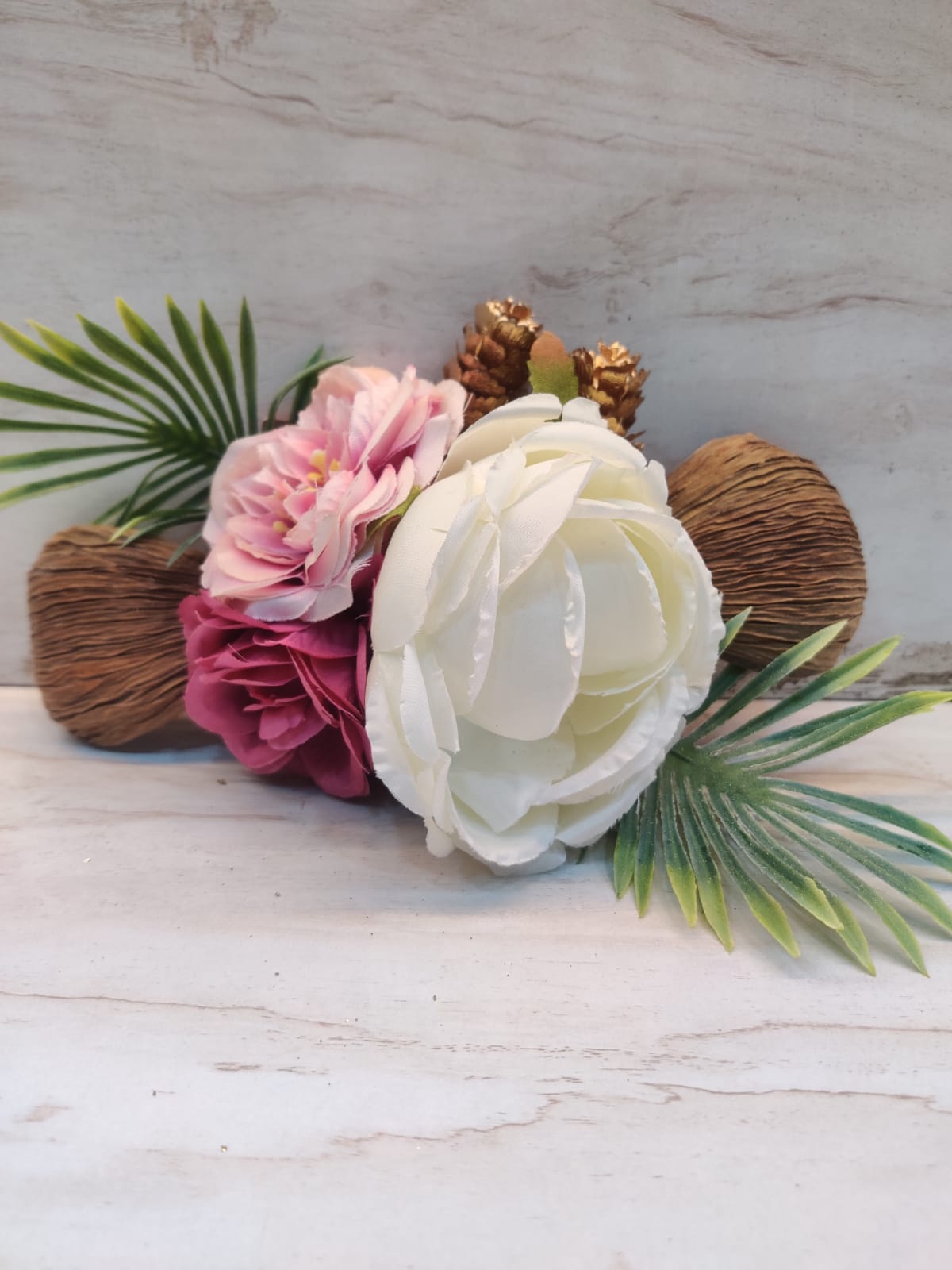 Rustic ivory and pink silk
