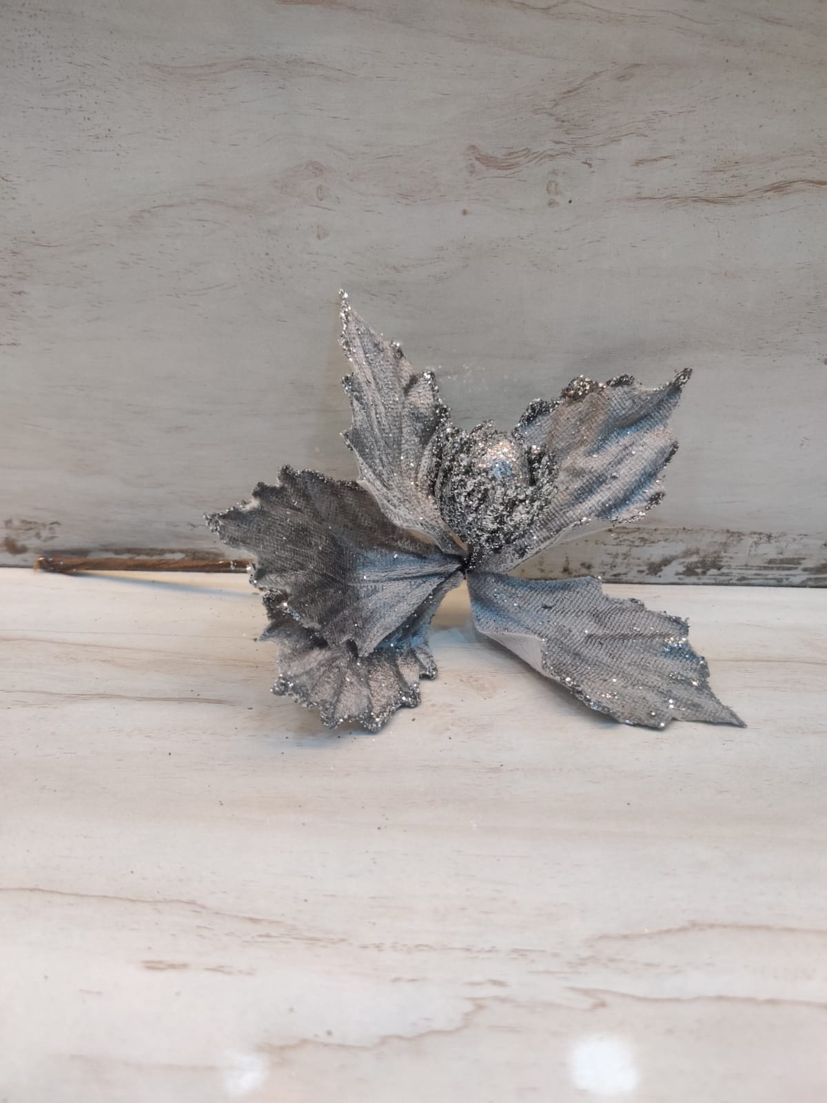 Silver Glitter Artificial Flower