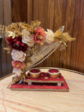 Floral Ring Ceremony Tray with Lace and Crystal Draping. Rent for