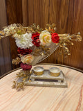 Decorative Ring Platter with Red and White Silk Roses. Rent for
