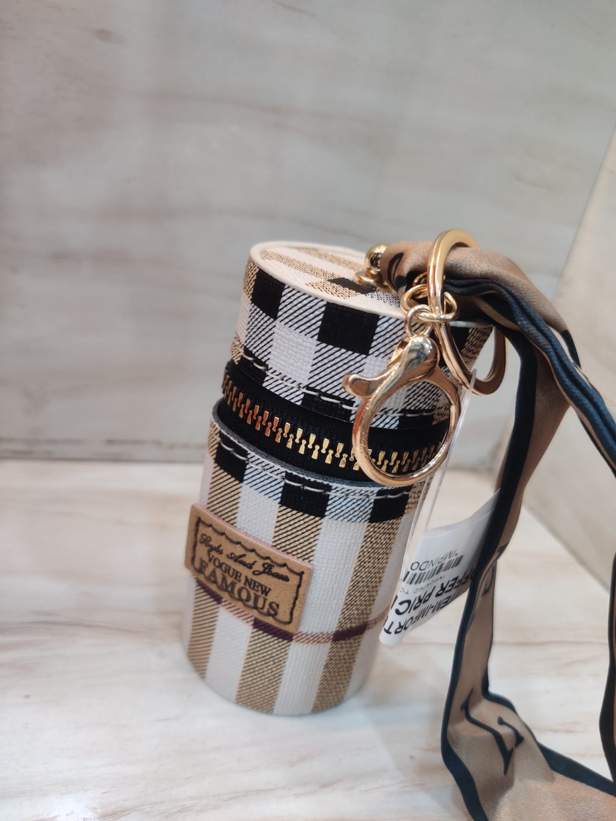 Checkered Pattern Keyring Pouch