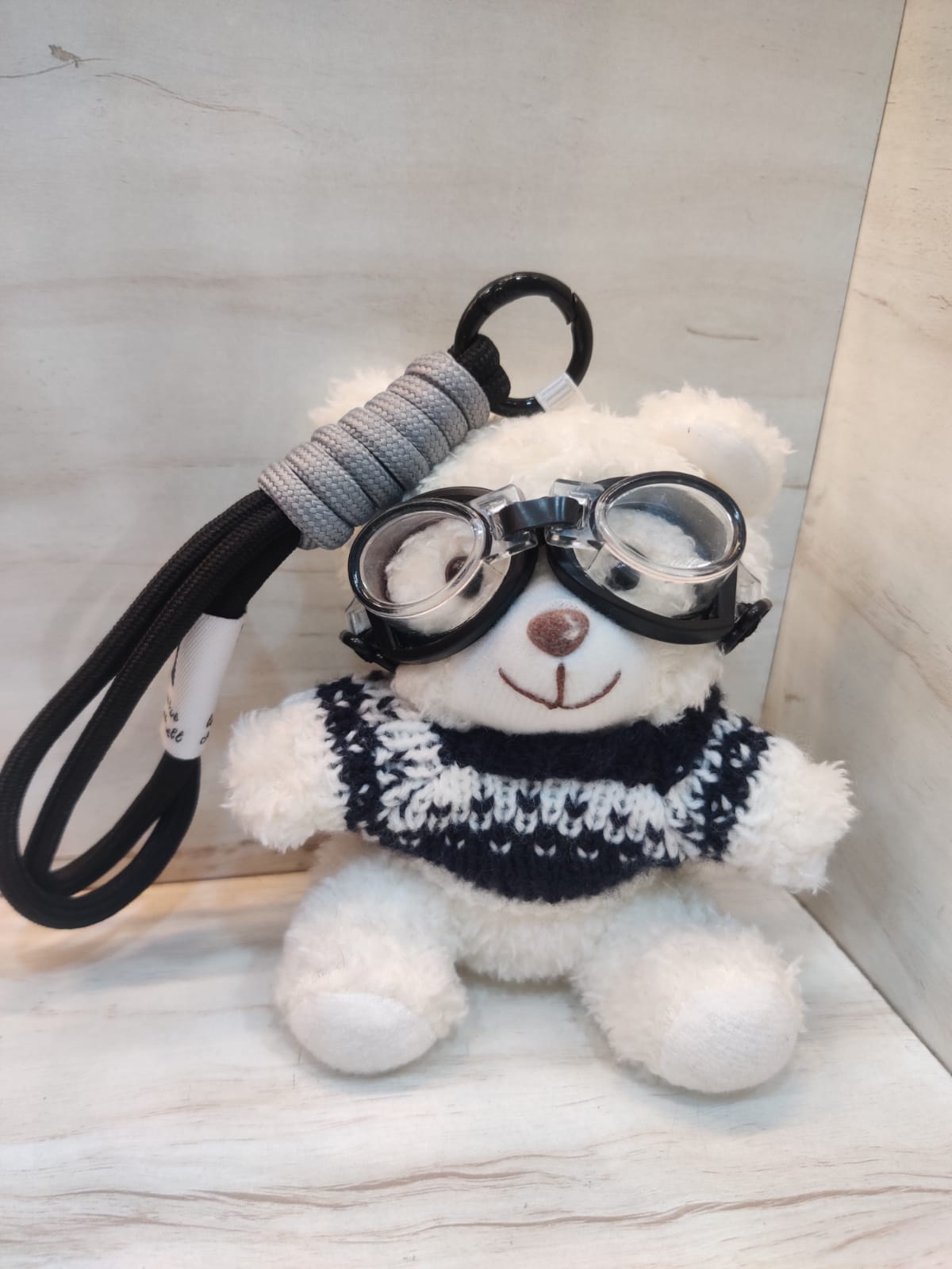 White Plush Bear Keychain