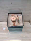 Rose Gold Crystal Watch with Matching Stone-Inlay Bangle