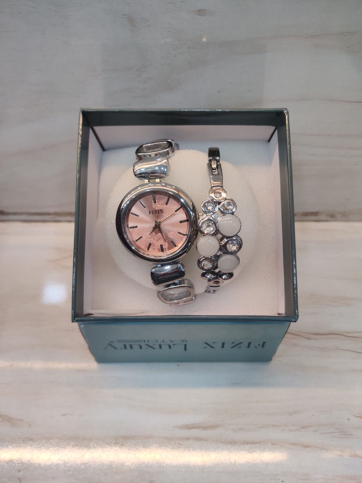 Premium Watch Set with Multi-Stone Decorative Bangle