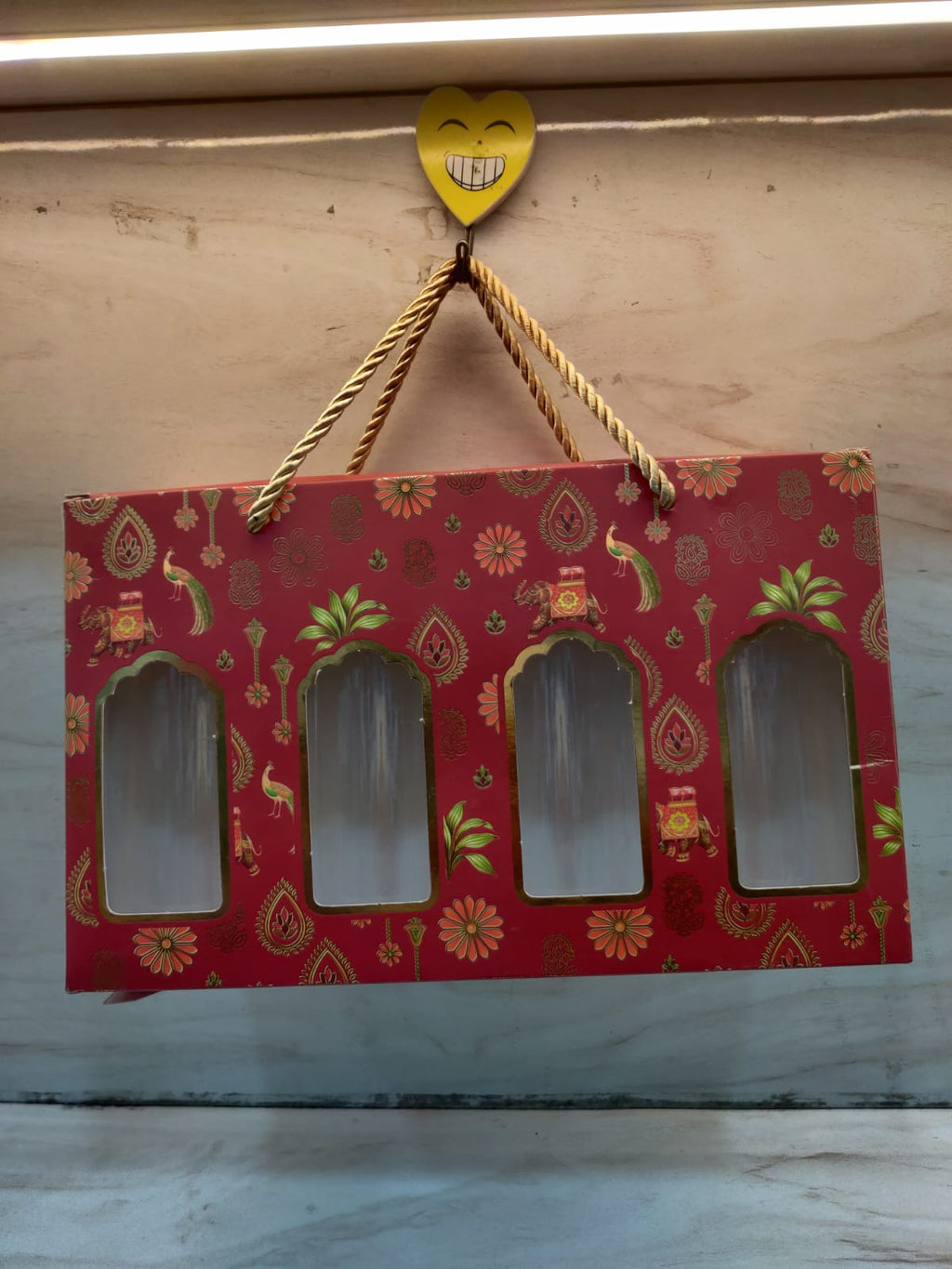 Royal Elephant & Peacock Print 4 Jar Hamper Box