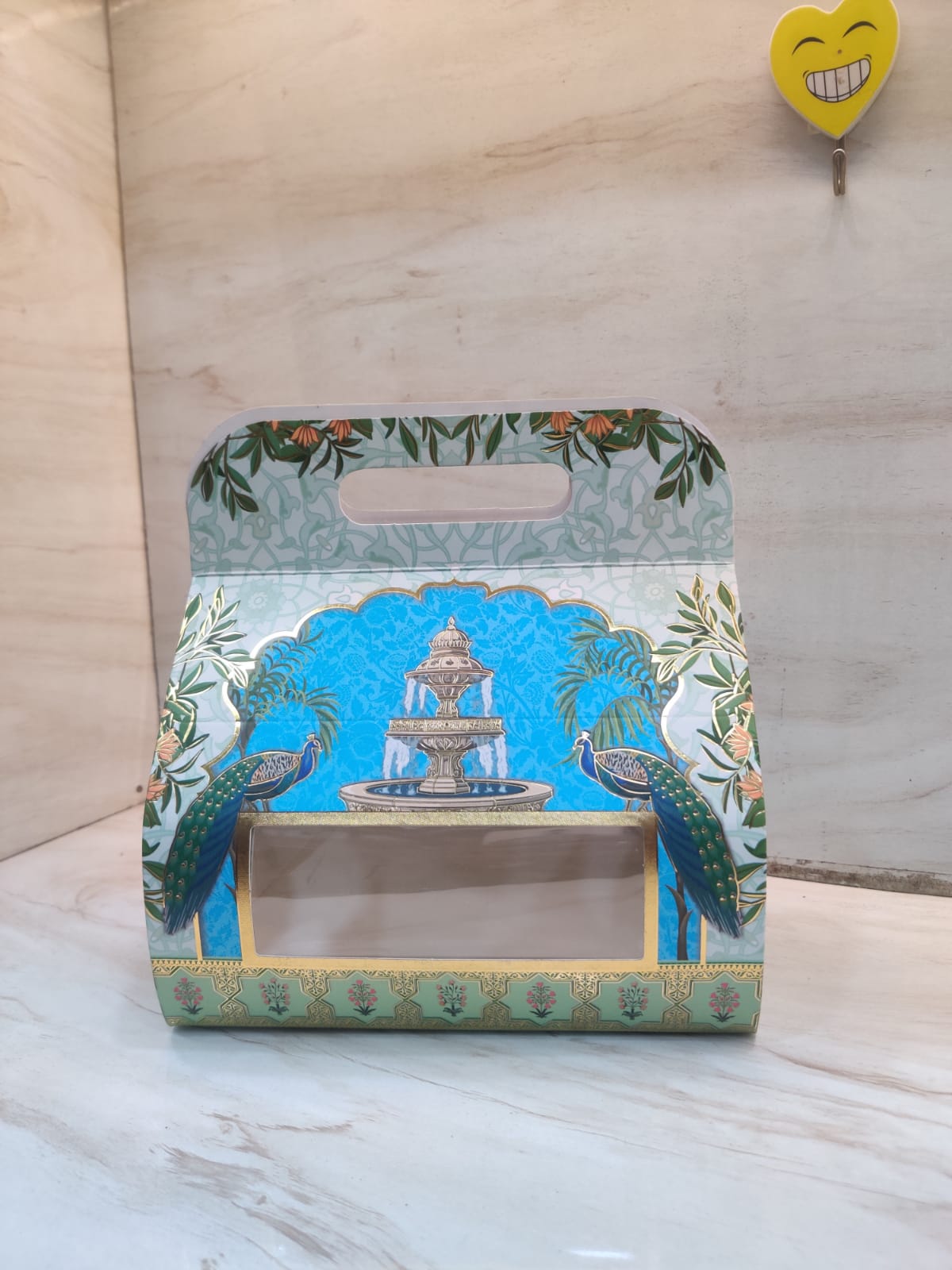 Premium Turquoise Blue Box with Fountain and Peacock(empty jars included)