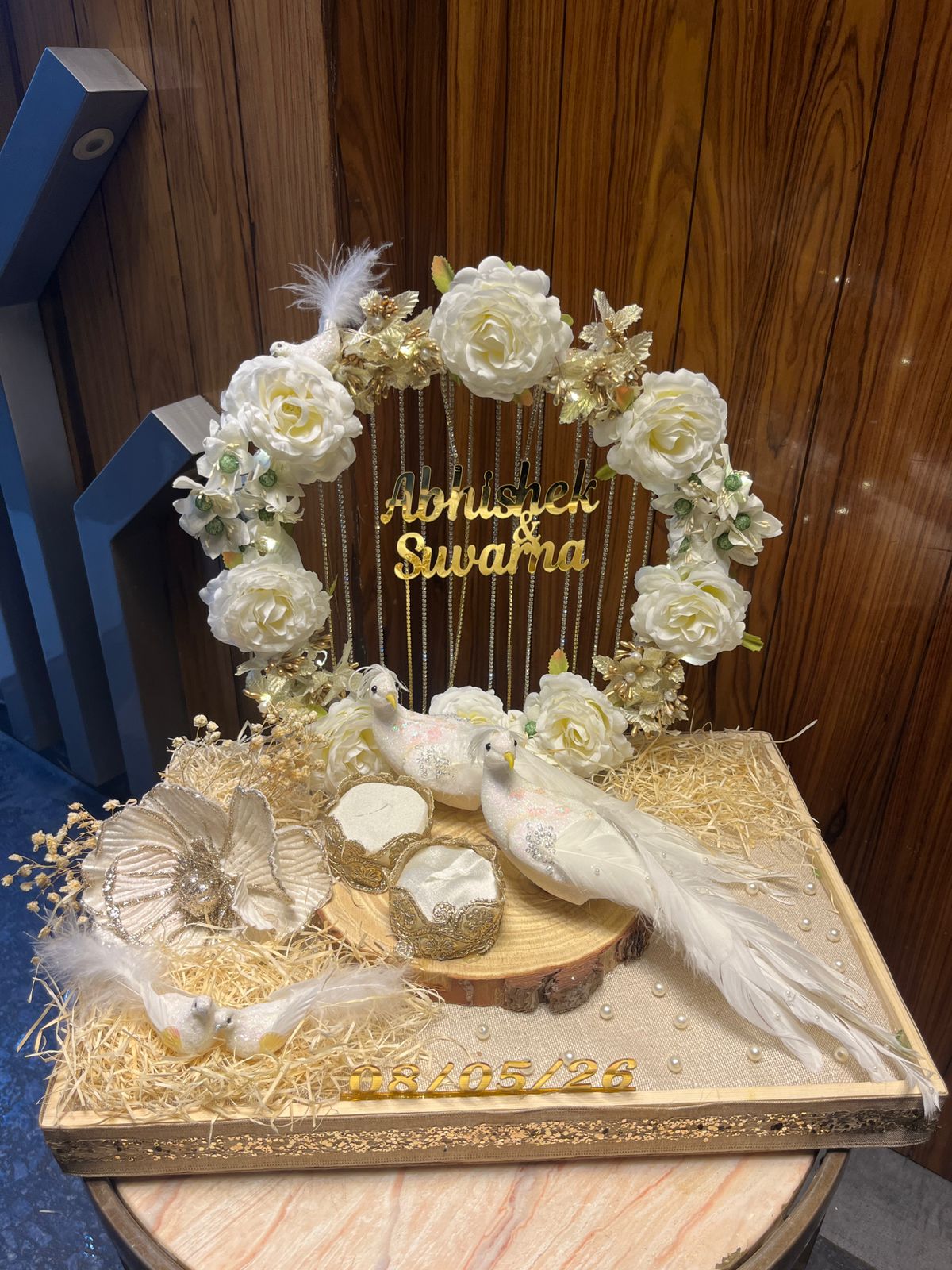 Premium Floral Hoop Ring Ceremony Platter with Bird. Buy for