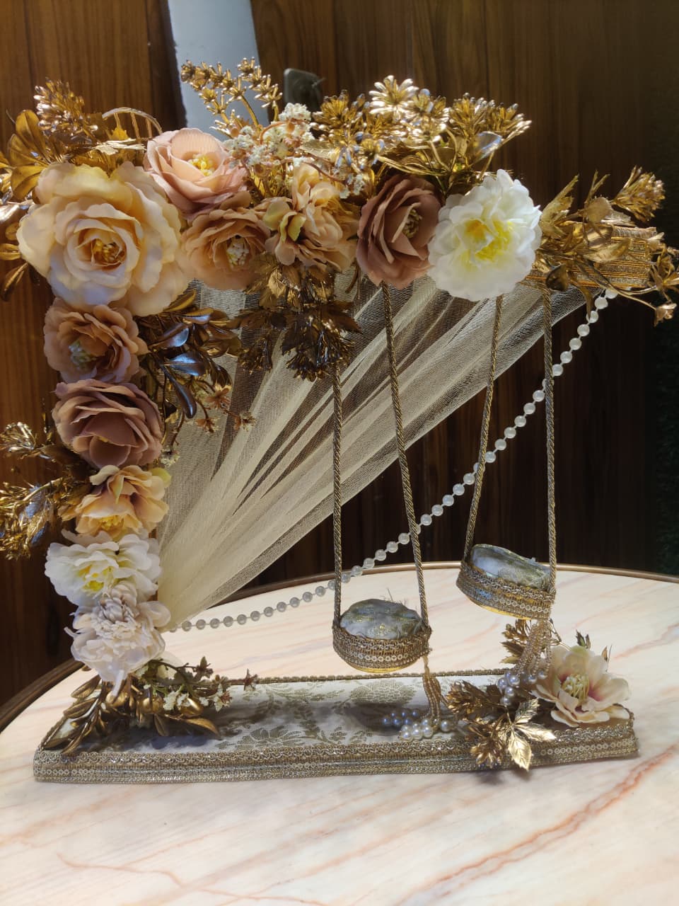 Gold Twin Hanging Swing Ring Tray . Rent it for