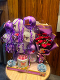 Lavender hamper with red roses