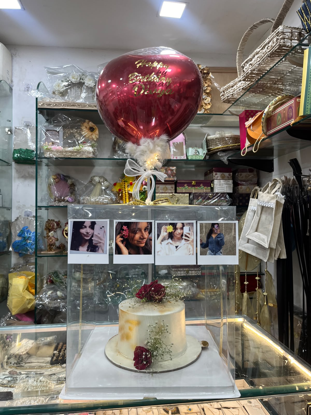 Cake Hamper with Balloon customised note (With Polaroids )