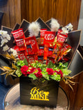 "Be Mine " KitKat Chocolate Bouquet with Feathers & Red Roses