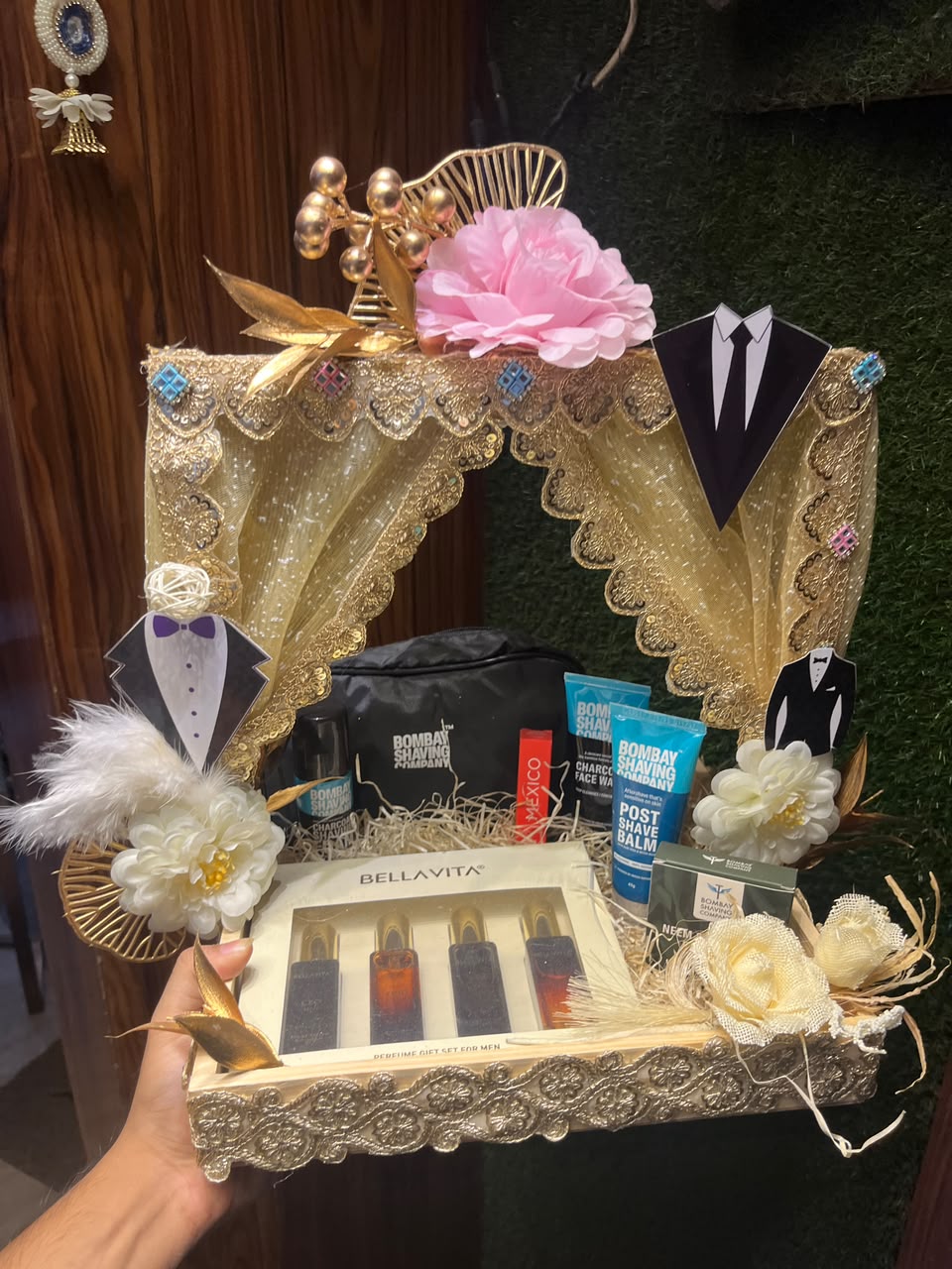 Luxury Handcrafted Men’s Cosmetic & Fragrance Trousseau Basket(These are the making charges items will be charged extra as per your budget)