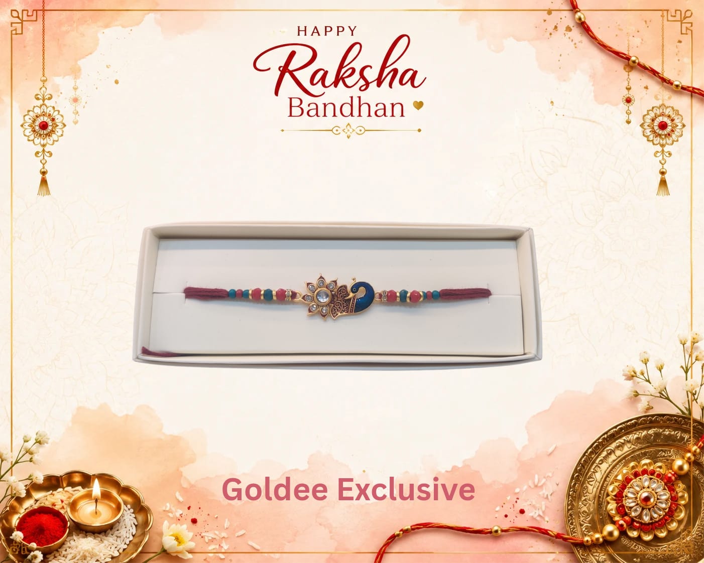 Peacock Floral Stone-Studded Designer Rakhi