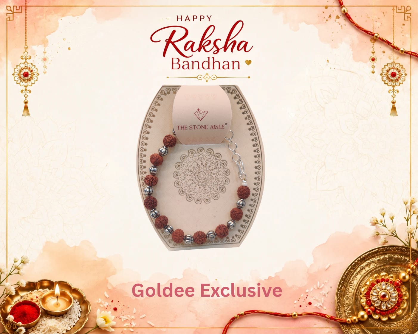 Rudraksha & Silver Beaded Bracelet Rakhi
