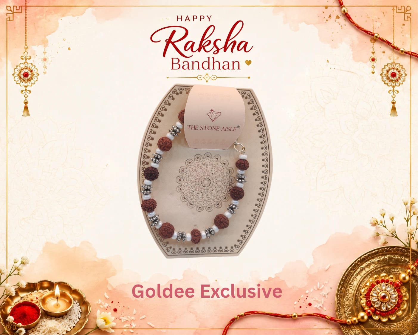 Rudraksha & Pearl Bead Silver Bracelet Rakhi