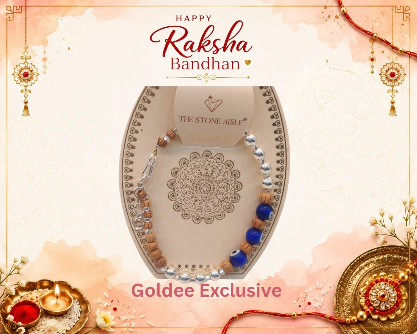 Rudraksha & Blue Evil Eye Silver Bracelet Rakhi