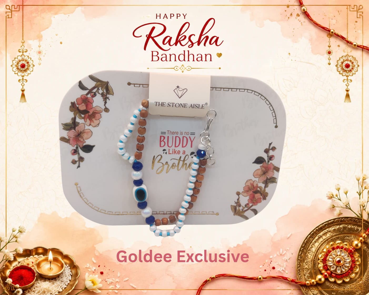 Evil Eye & Wooden Bead Bracelet Rakhi