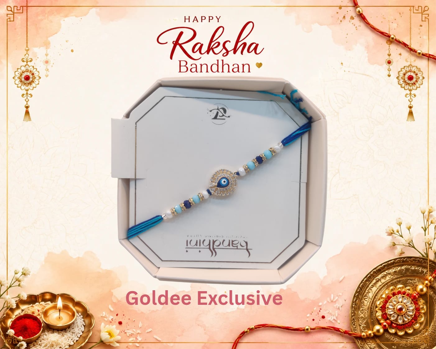 Gold Evil Eye & Crystal Rakhi