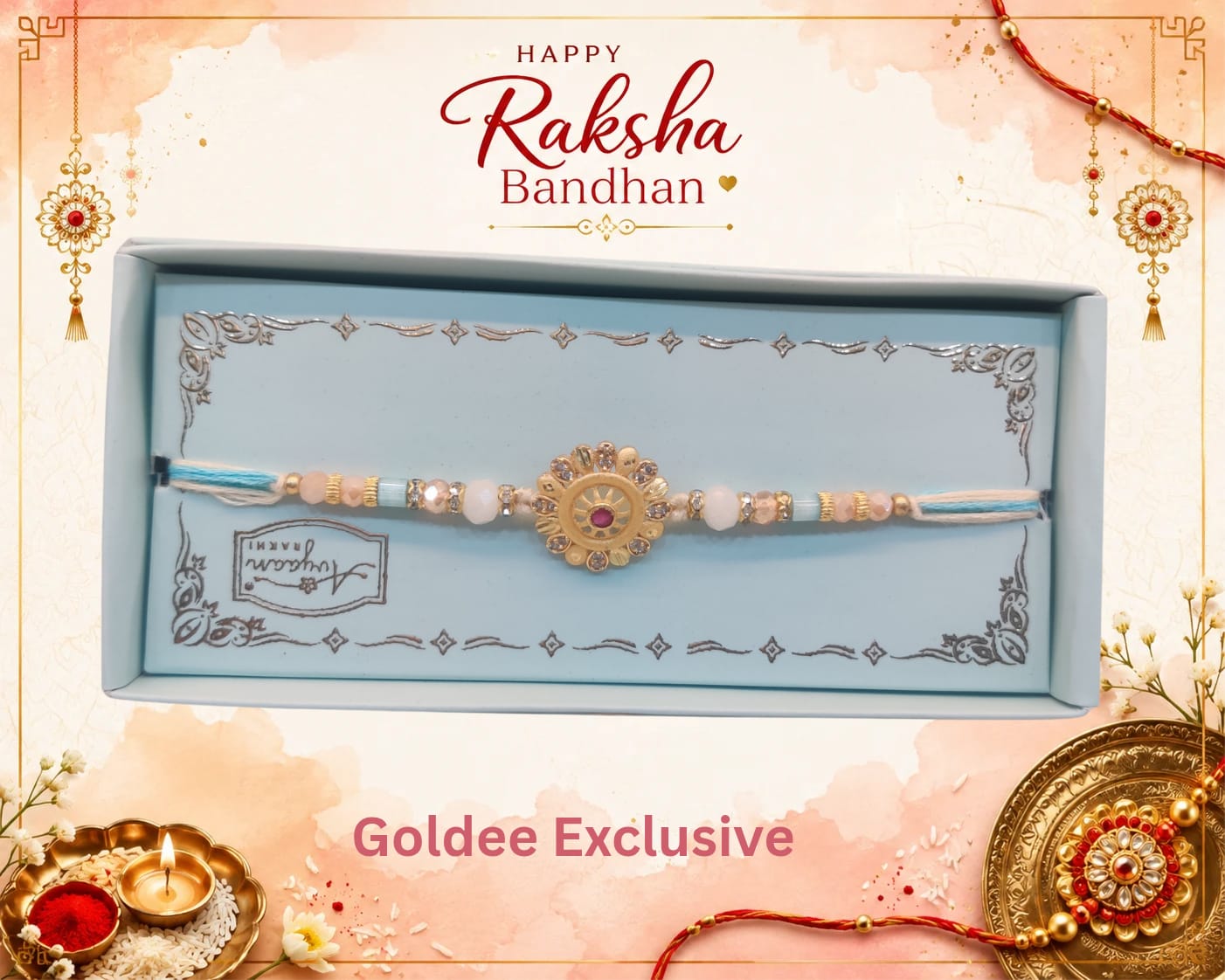 Peach-Blue Designer Rakhi