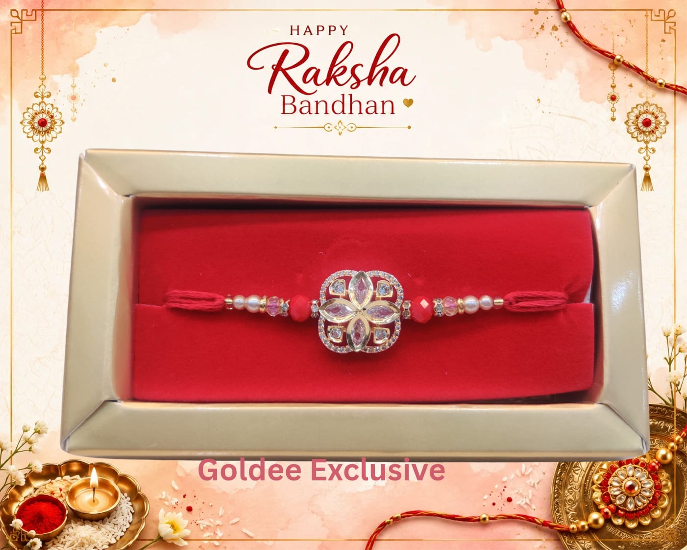 Crystal Flower & Pearl Rakhi
