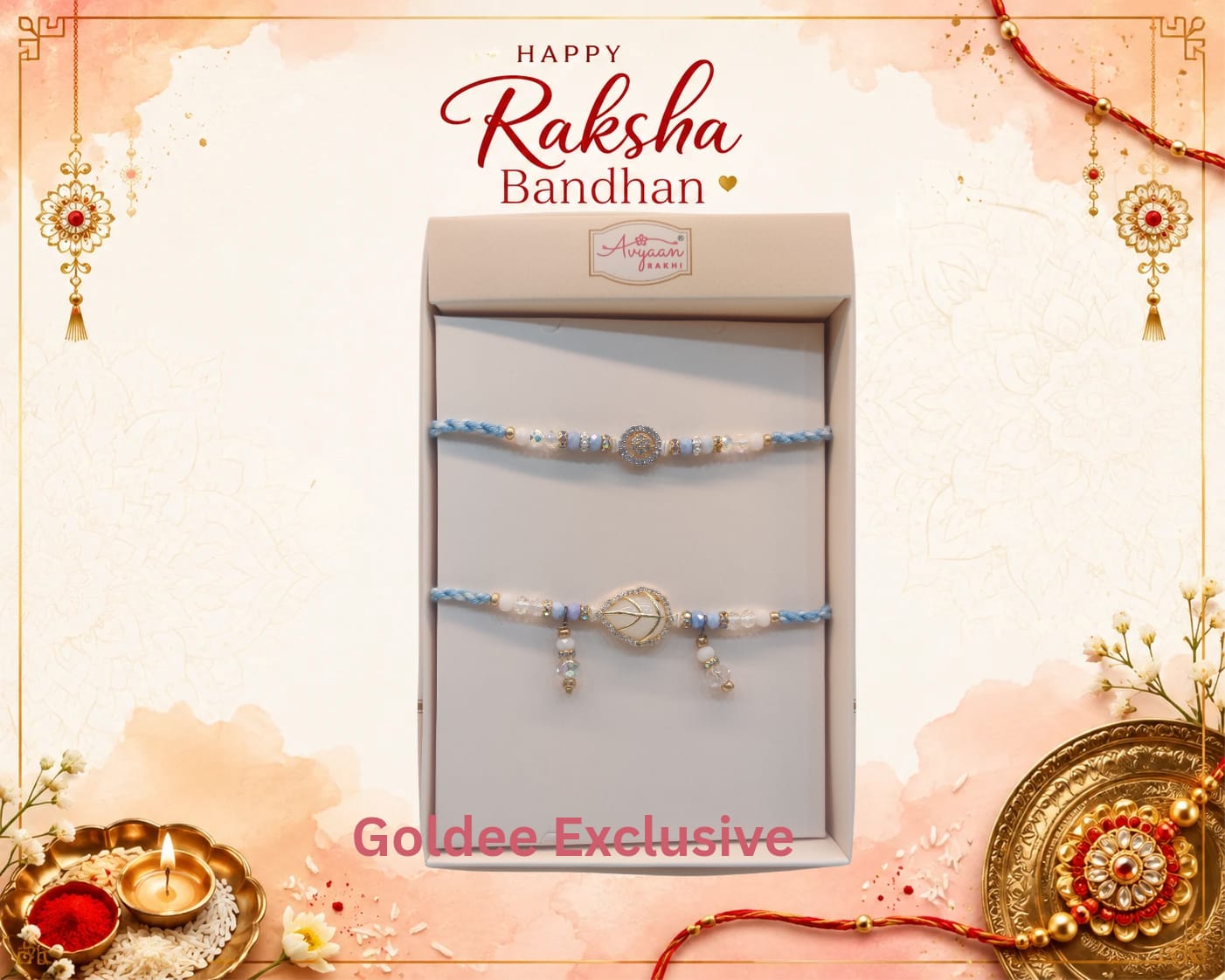 Blue Crystal Couple Rakhi Pair