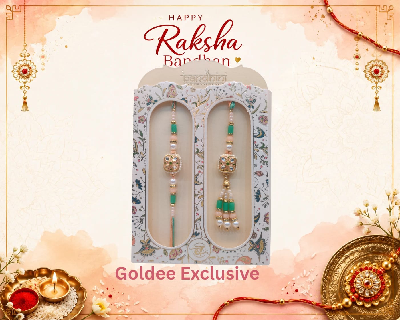 Mint Colored Bhaiya Bhabhi Rakhi Set