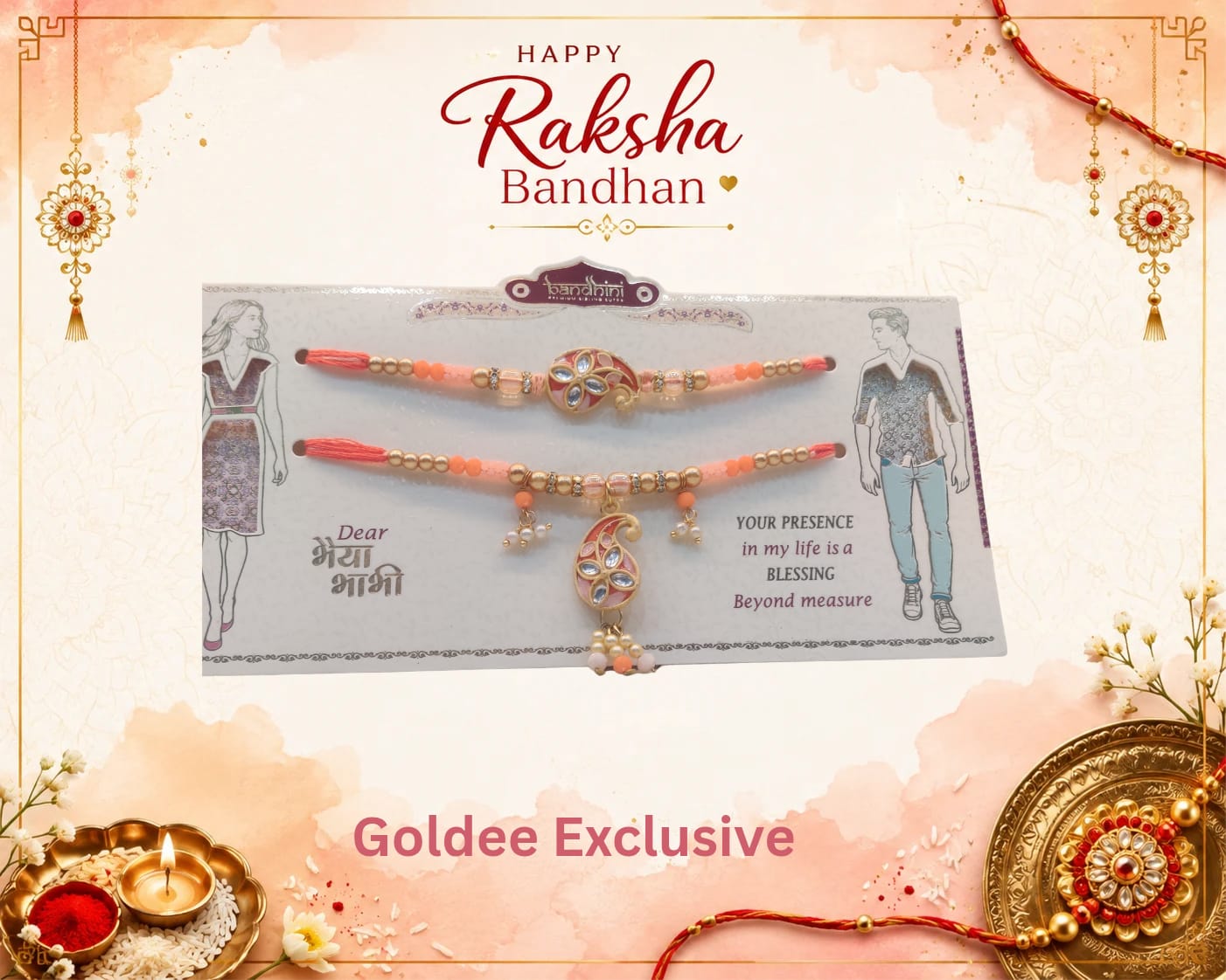 Peach Colored Bhaiya Bhabhi Rakhi Set