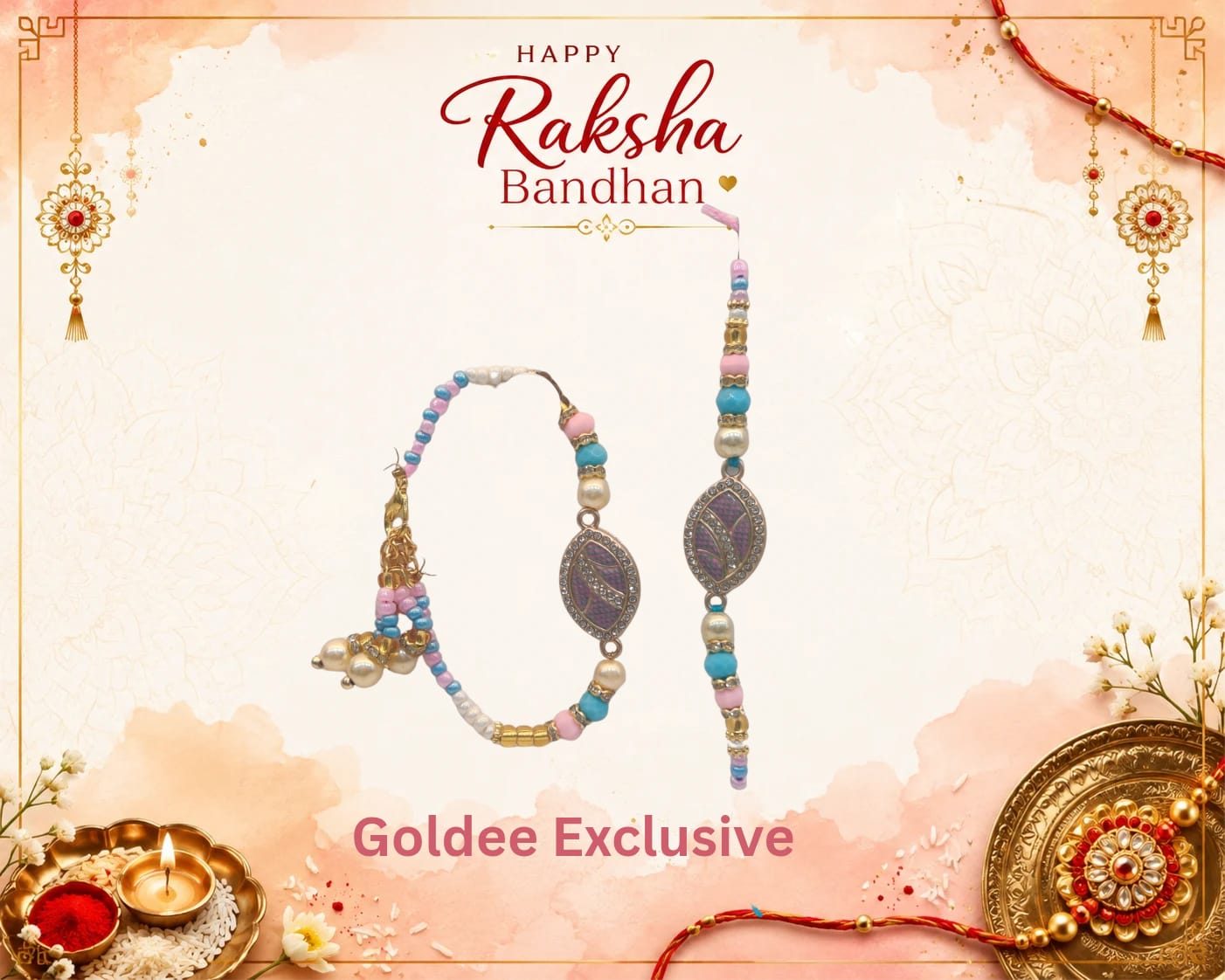 Pastel Pink & Sky Blue Beaded Couple Rakhi Box Set