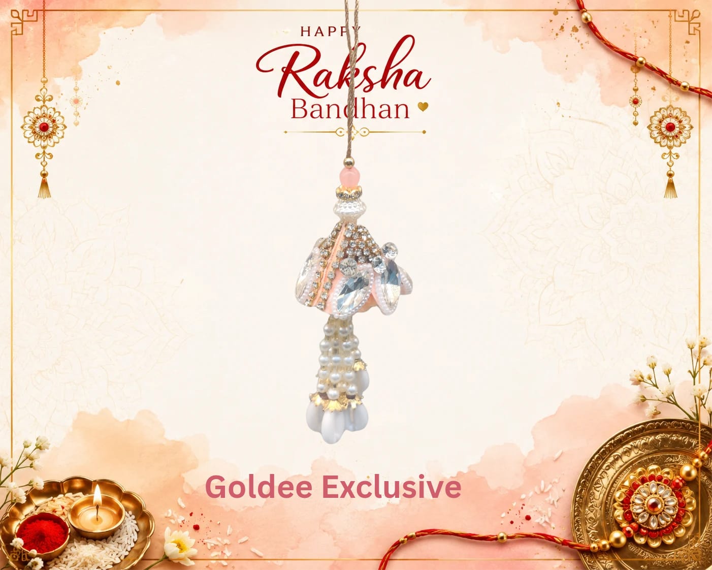 Pastel Peach Pearl Hanging Lumba Rakhi
